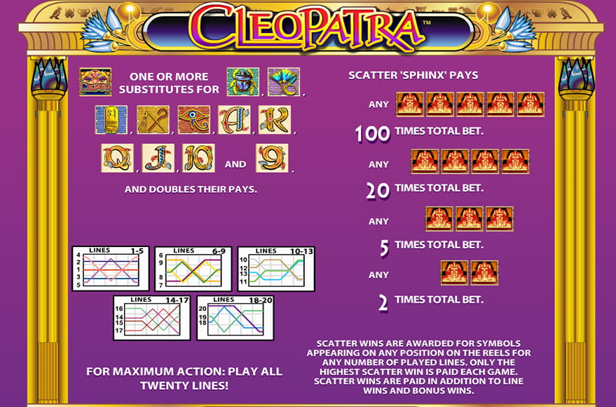 Cleopatra Slots Paytable